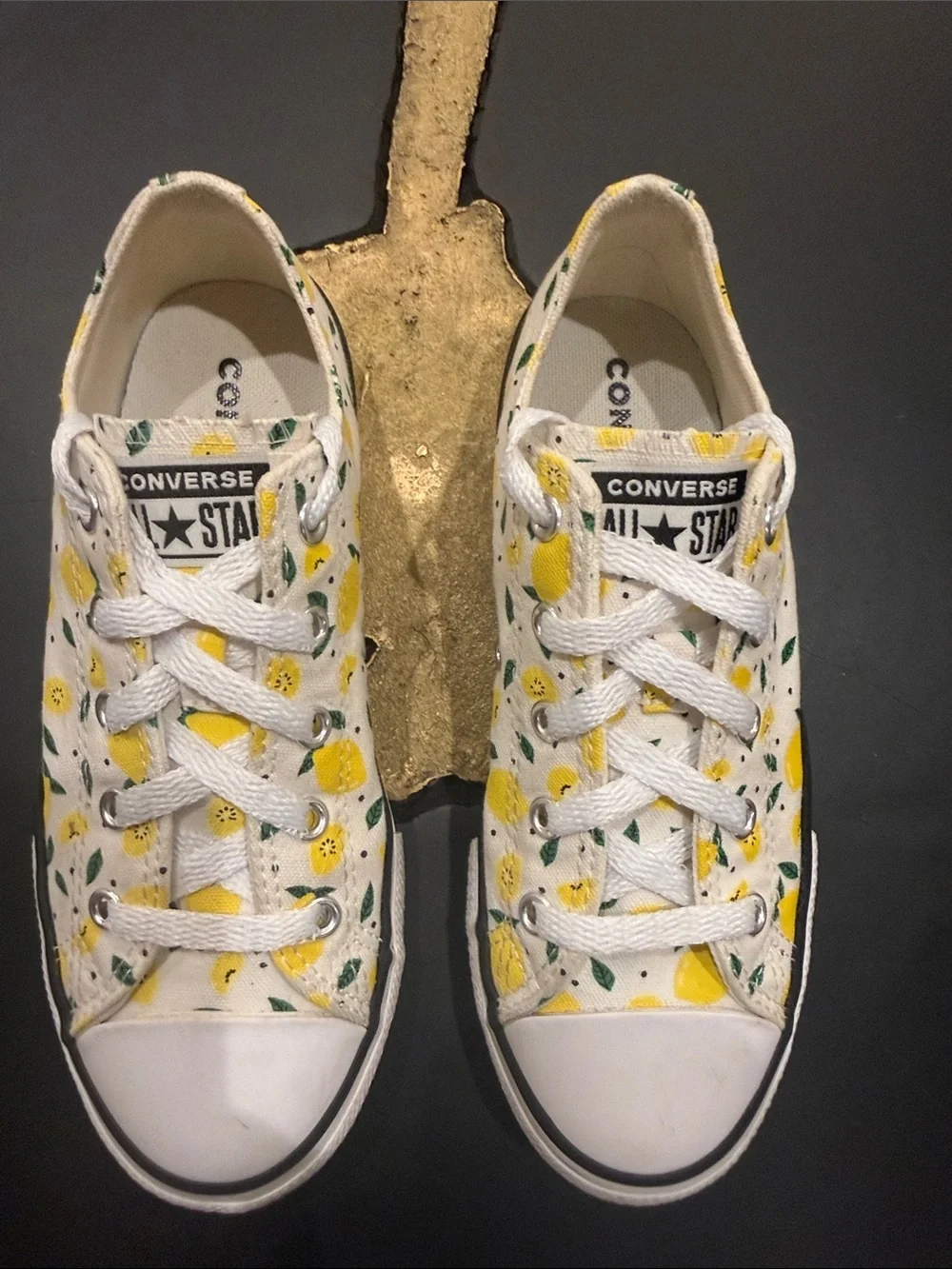 Converse All Star Kids White Low Top Sneakers with Yellow Lemon Print